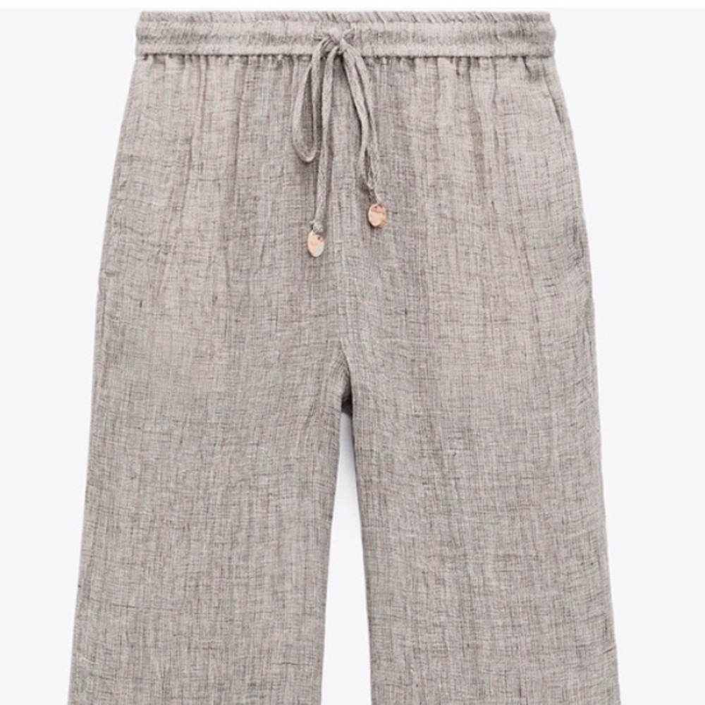 Zara Pants 100% Linen Wide-Leg Neutral Color Pants (item #A21)